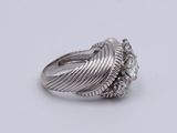 an image of a silver ring with diamonds on a white background