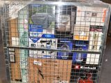 a metal cage with a bunch of items inside of it