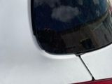a reflection of a dog in the rear window of a car