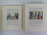 an open book with a picture of people walking in a park