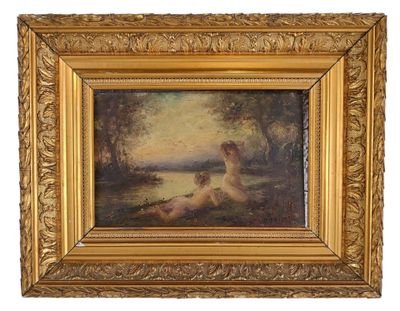 un tableau représentant une femme assise par terre à côté d'un chien