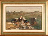 an image of a painting of people washing clothes in a river