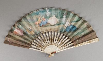 a fan with a painting on it hanging on a wall