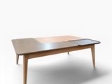 an image of a wooden table with a glass top on a white background