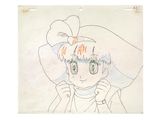 a drawing of a girl with a big hat on