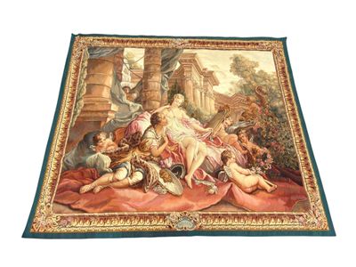 une image représentant une tapisserie sur laquelle figure une peinture représentant une femme et des enfants