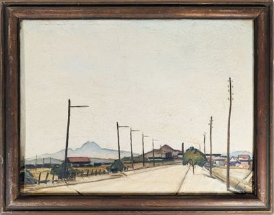 LOUIS (XXe siècle) "Vue d'un village bordé de montagnes"
