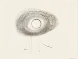 dessin représentant un cercle en noir et blanc avec une longue queue
