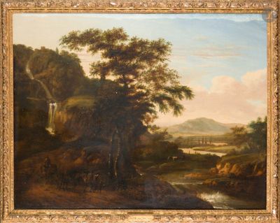 une image représentant un tableau représentant un paysage avec une cascade au loin