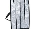 an image of a black and white surfboard bag on a white background