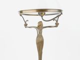 an image of a brass table with a glass shade on top