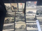 several old black and white photographs of horses and buildings