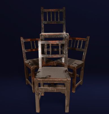 a wooden chair with a wooden seat and a wooden seat on a dark blue background