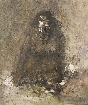 an image of a painting of a man sitting on the ground