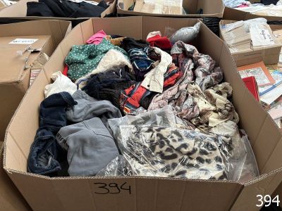a box full of clothes sitting on the floor