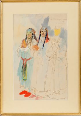 an image of a painting of three women in traditional clothing