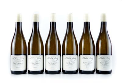 six bouteilles de vin sont alignées sur une surface blanche