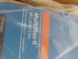 a plastic bag with a blue and orange label on it