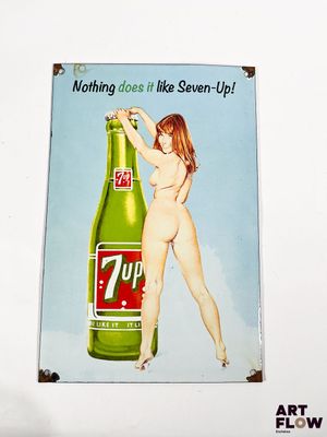 painting of a naked woman holding a bottle of 7up