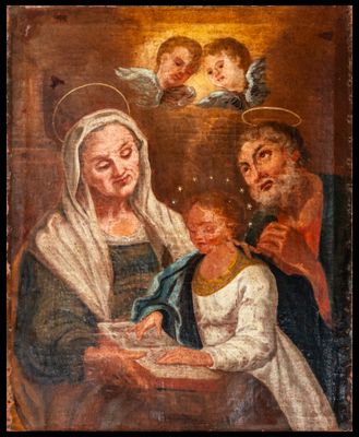 une image représentant un tableau où l'on voit une femme tenant un enfant dans ses bras et un homme tenant un bébé