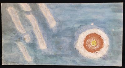 an image of a painting of a sun and clouds on a black background
