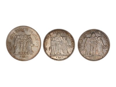 Trois pièces en argent : - Pièce 50 Francs Hercule, - Photo 1