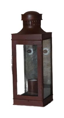 a brown lantern with a cup in it on a white background