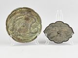 pair of chinese bronze dishes on stands