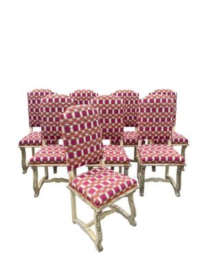 SUITE DE 8 CHAISES A HAUT DOSSIER PLAT GARNI EN PLEIN, en bo…