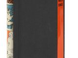 un livre noir avec une bande orange sur la couverture