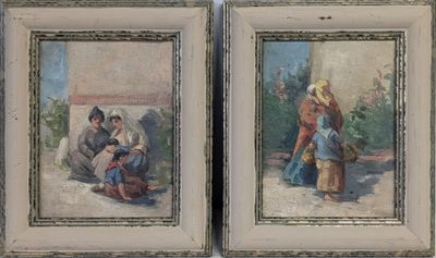 tableau représentant deux tableaux représentant une femme et un enfant