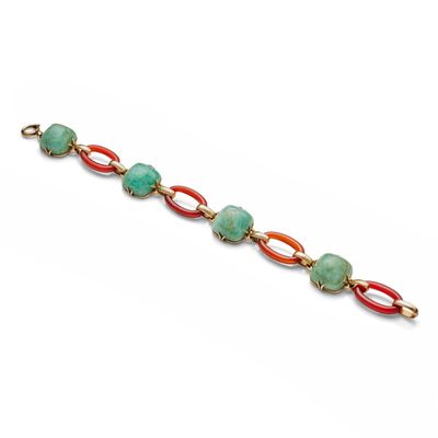 AnnÉES 1930 Bracelet Cabochons Aventurine ET Cornaline