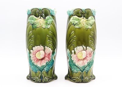 DE BRUYN - Fives Lille Paire de vases en barbotine émaillée … - Photo 1