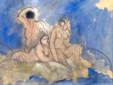 an image of a painting of three nudes sitting on a cloud
