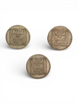 FRANCE. 3 Pièces de 20 francs argent "Turin", 1933 (x2) et 1… - Photo 1