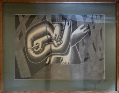 tableau représentant une femme tenant un serpent dans la main, dans un cadre