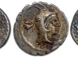 three ancient roman coins with faces of men and women on them