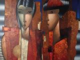 tableau représentant une femme et un homme en robe rouge