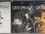 four books that are on a shelf in front of each other