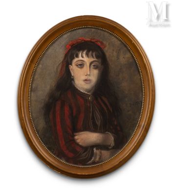 portrait of a young girl in a red dress with a red headband