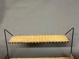 two tiered bamboo shelf with metal legs
