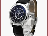 une photo d'une montre-bracelet avec un cadran noir et un bracelet en cuir noir