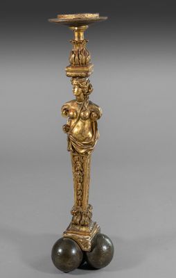 Sellette porte torchère en bois doré sculpté d'un terme fémi…