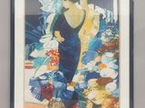 painting of a woman in a blue dress in a room