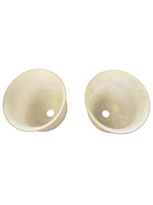pair of white ceramic bowls on a white background