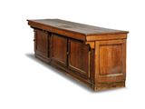 an image of a wooden bench with a door on the back