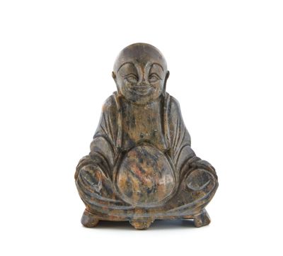 CHINE - XXe siècle Budai assis en stéatite beige, les mains …