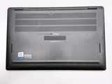 a black laptop with a blue sticker on it