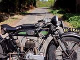 a motorcycle that is parked on the side of the road