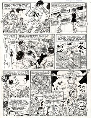 une page en noir et blanc tirée d'une bande dessinée, représentant une femme en bikini